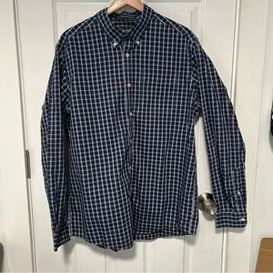 Eddie Bauer Navy and White Check Button-Down Shirt